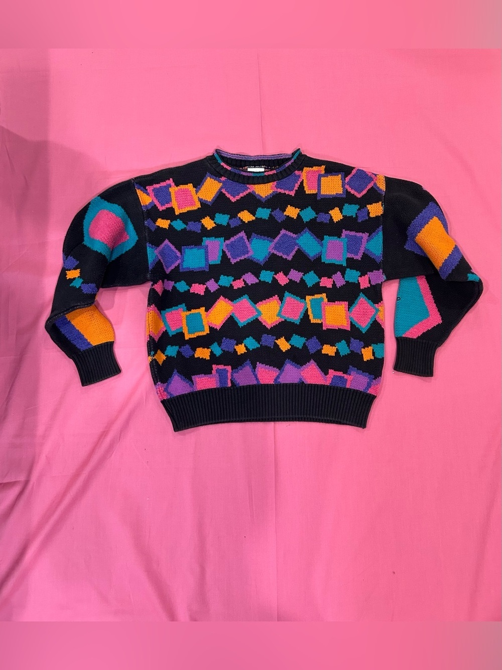 Vintage Head Sportswear Geometric Colorblock Knit Sweater